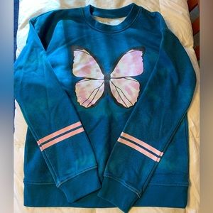 Sweet Turquoise Tie-Dye Butterfly Crewneck Sweatshirt by So. Size Girl's Large